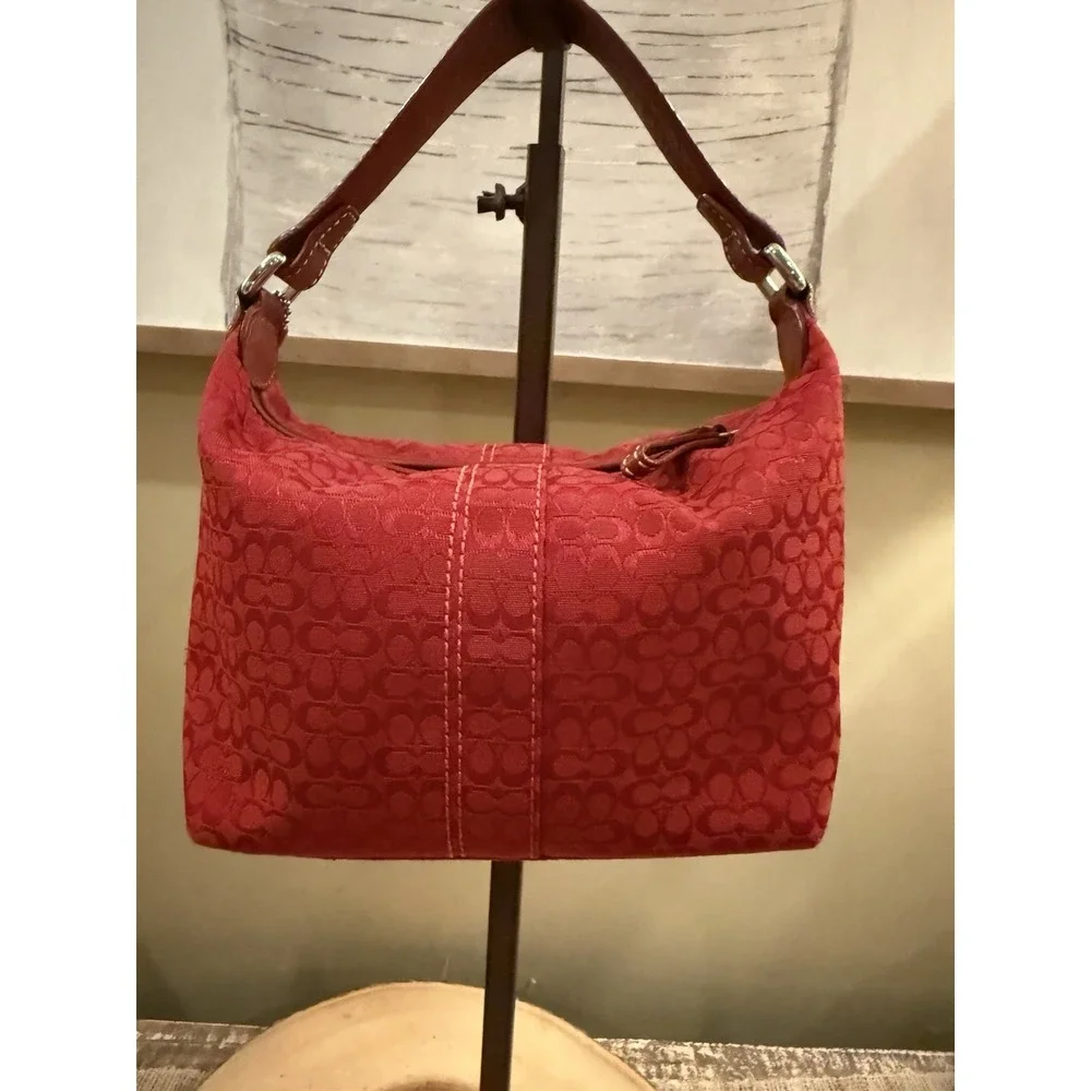 Coach Y2K Vintage Cherry Red SoHo Signature‎ Mini Pouch Jacquard Hand Bag Rare